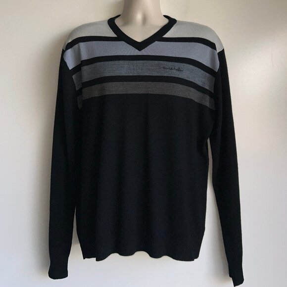 TRAVIS MATHEW Men's Black Gray V-Neck Merino Wool Acrylic Golf Sweater Size XL - Picture 1 of 10